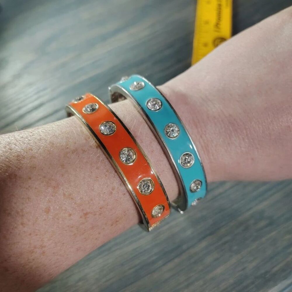 Orange & Turquoise Oval Rhinestone Enamel Bangles